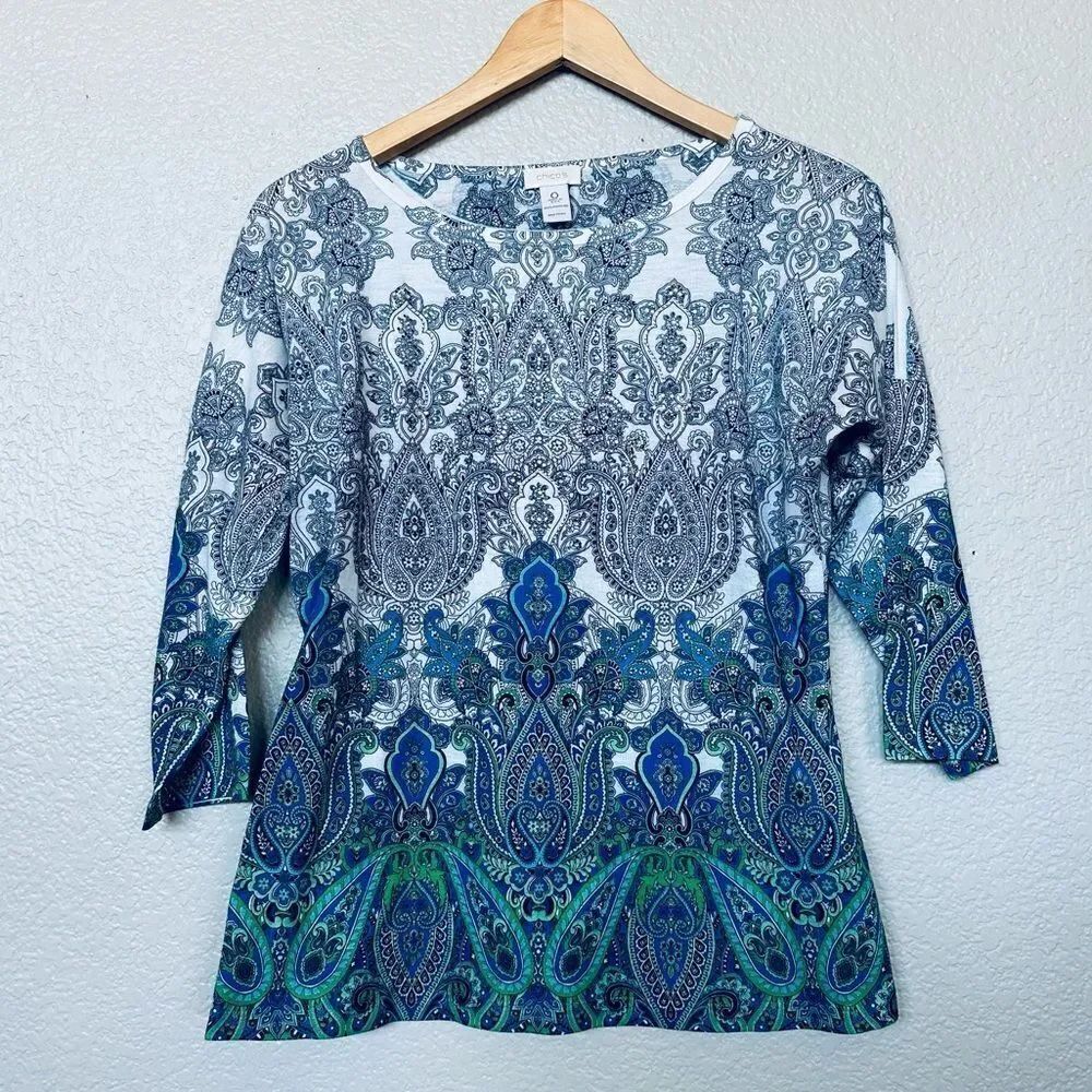 Elegant Blue and Green Paisley Women's Top